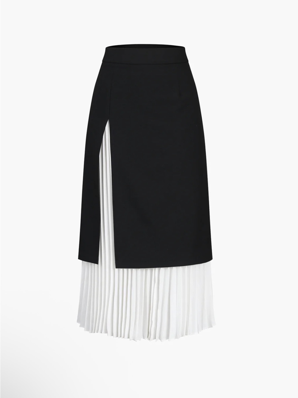 Commense Black and White Two-Layer Pleated Midi Skirt Medium
